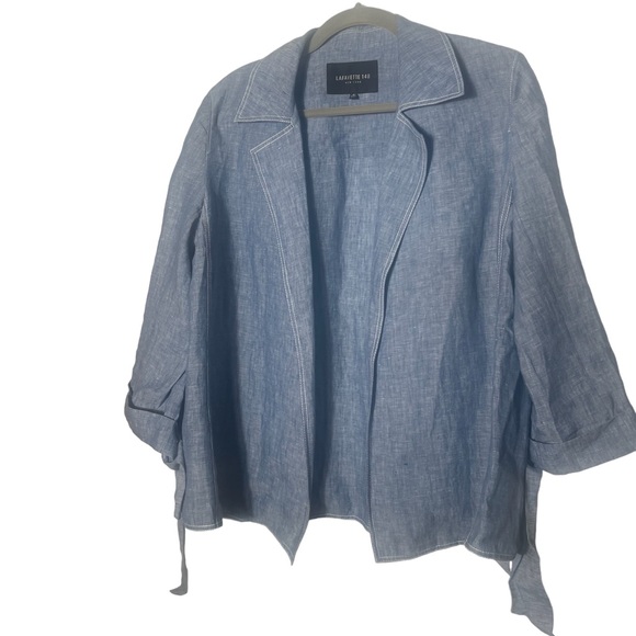 Lafayette 148 New York Grant Open Front Italian linen jacket. Jean blue. Size M - Picture 3 of 11